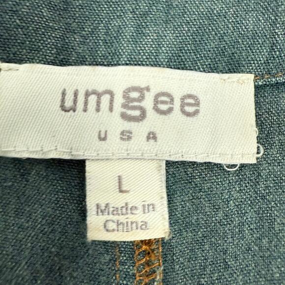 Umgee USA Denim Look Sleeveless Shift Dress Women's Large Frayed Hem Pockets - Picture 4 of 5